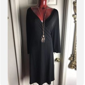 Seranoma Faux Wrap Surplice Front Dress BLACK Tie Waist 3/4 Sleeve -Plus Size 3X